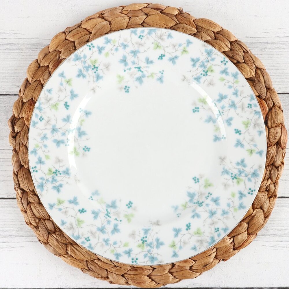 Vintage Sango Madeira Dinner Plate 10 1/2", Blue Flowers, Silver Rim